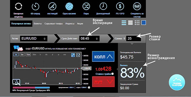Пример платформы бинарных опционов